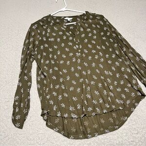 Lucky Brand Olive Green Floral Button-Front Women’s Blouse